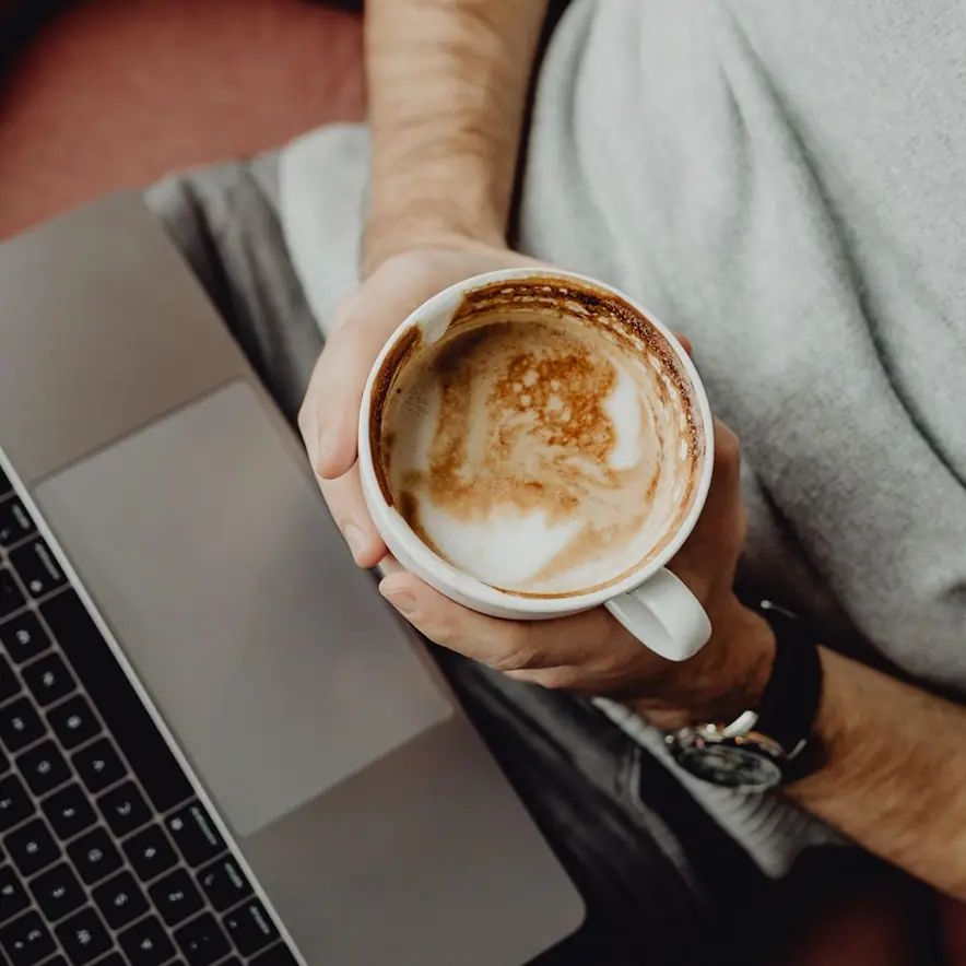 Coffee, cup and computer