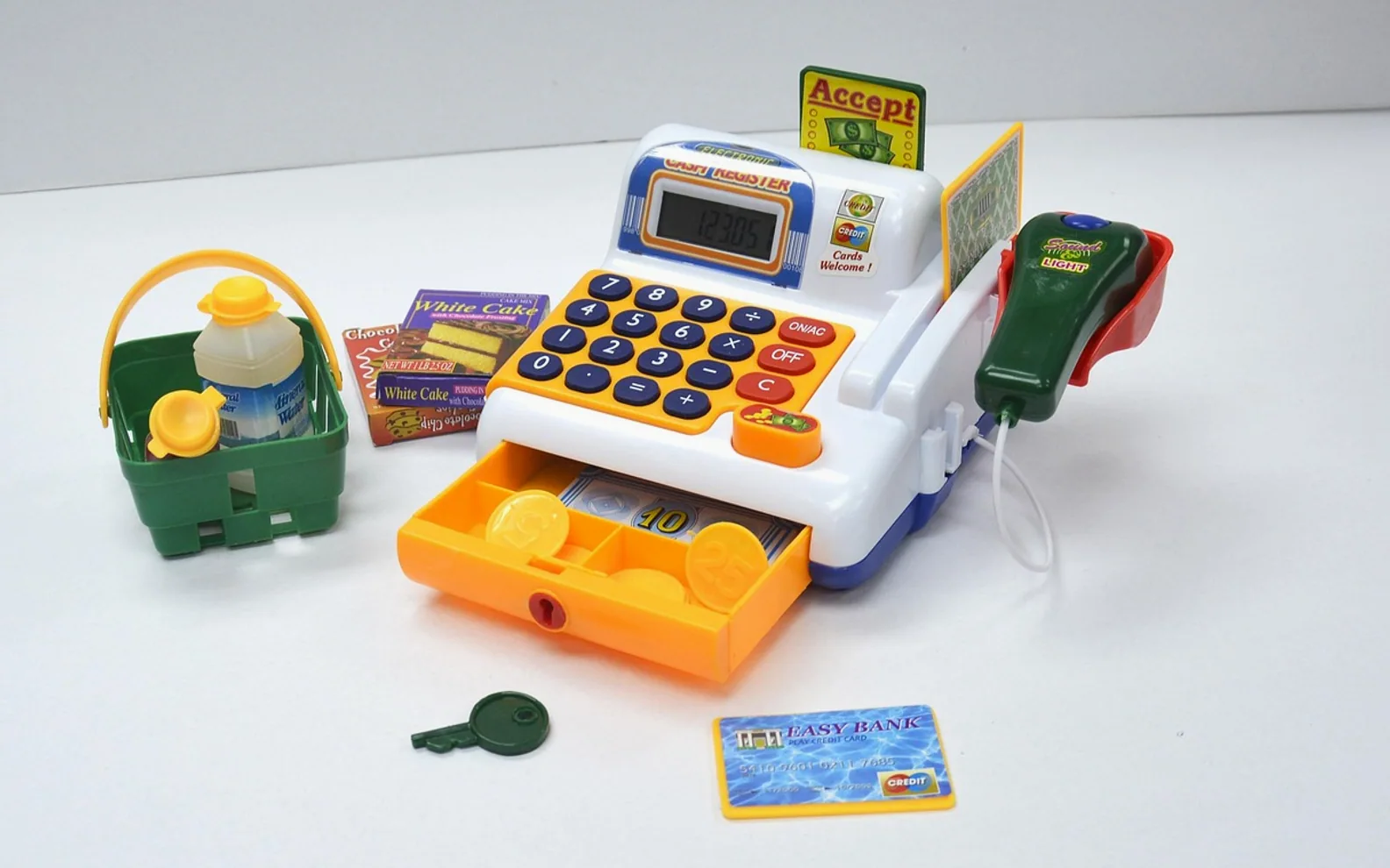 Toy cash register, cashier and kids cash register