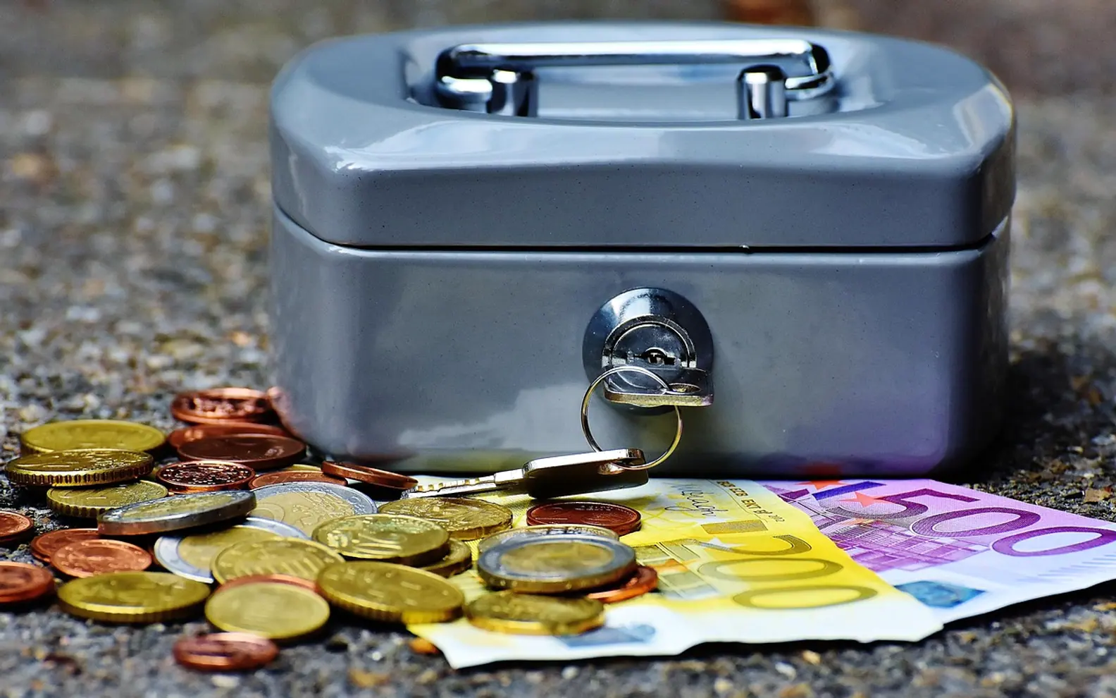 Cashbox, money and currency